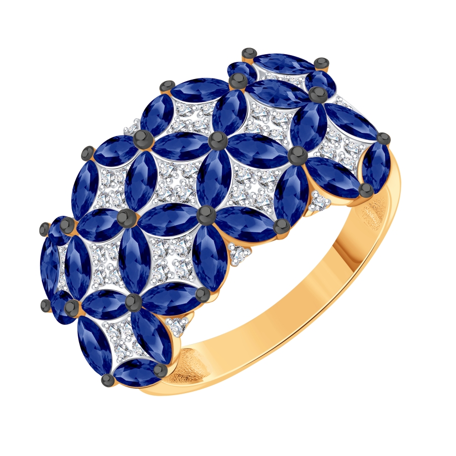 Кольцо с сапфирами и бриллиантами (Т14101Б476)